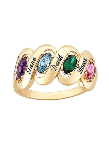 Personalized Planet Mother's 14kt Gold-Plated Name and Birthstone Ribbon Ring, Family Jewelry