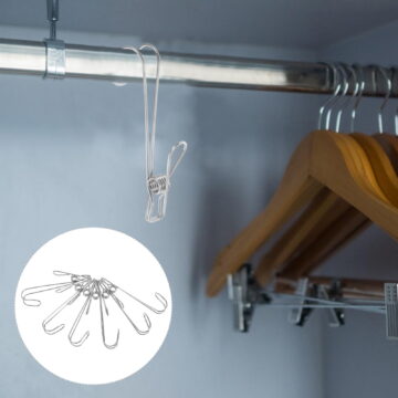 Phenofice 12Pcs Laundry Clamps Silver .8X7.9X3.9in for Clothes Pegs Washing Line in Kitchen Bathroom