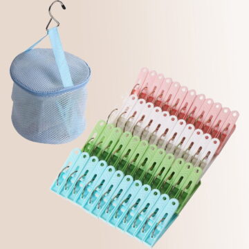 Plastic Clothes Pins Heavy Duty Outdoor for Hanging Clothes, Colored Clothespins Clips with Springs Clothes Drying Line Pegs with Mesh Bag