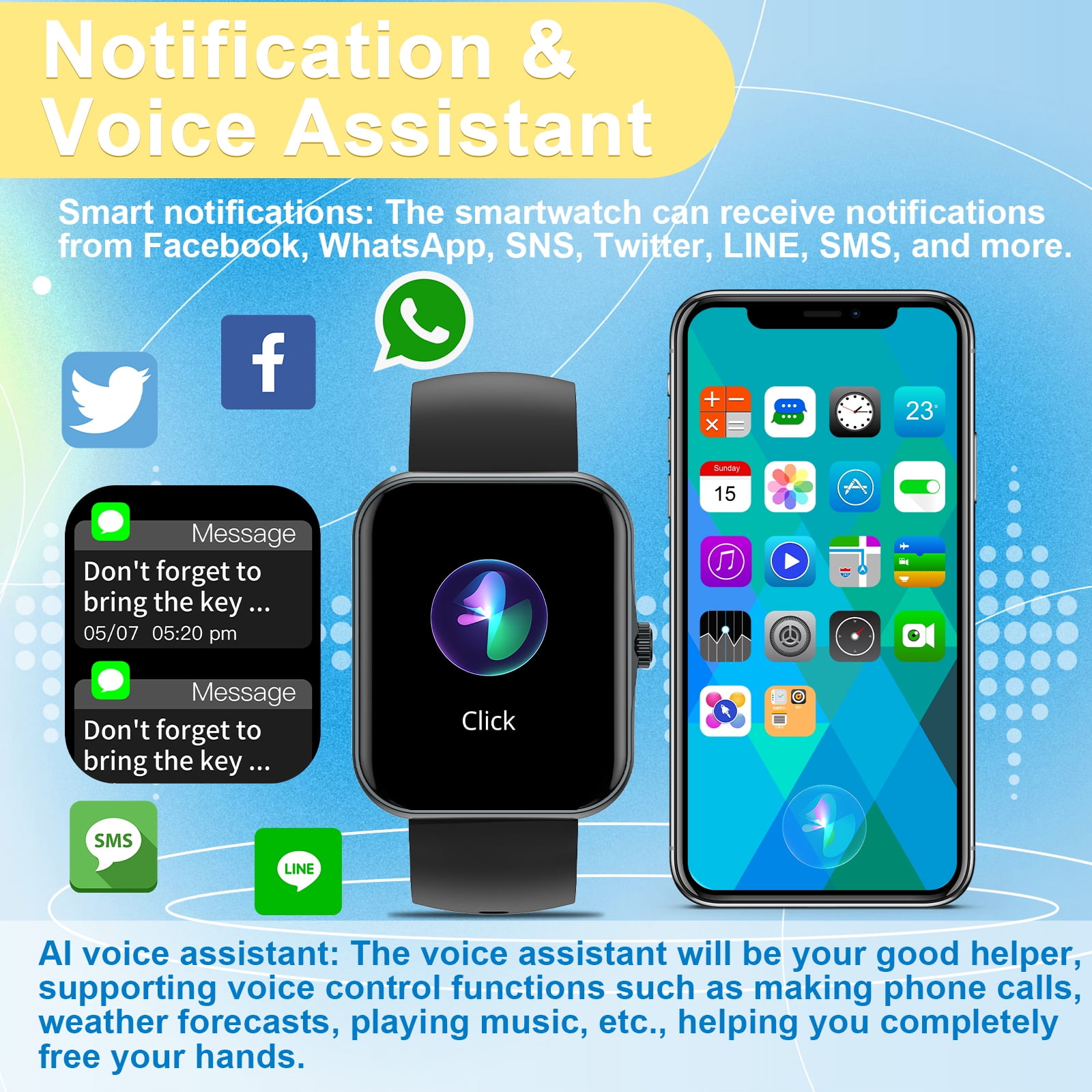 PTHTECHUS 1.83'' Smart Watch for Kids Sport Smartwatch with 37 Sports Modes DIY Watch Touchscreen Phone Calls Music Calculator Excellent Gift for Teenage(Black) - Image 3