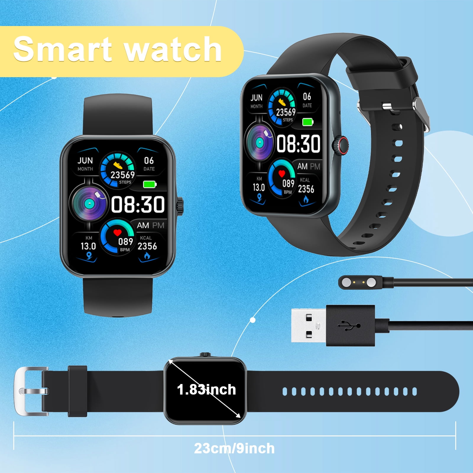 PTHTECHUS 1.83'' Smart Watch for Kids Sport Smartwatch with 37 Sports Modes DIY Watch Touchscreen Phone Calls Music Calculator Excellent Gift for Teenage(Black) - Image 4