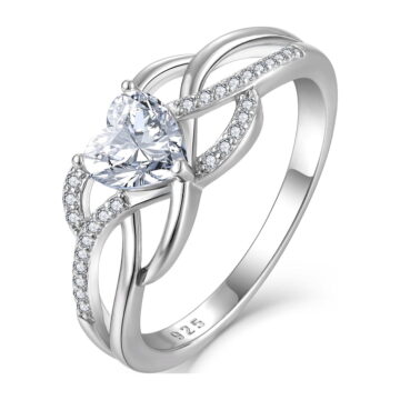 PYNZY Celtic Knot Rings Infinity Twisted Rings, 925 Sterling Silver Heart Statement Rings Cubic Zirconia Jewelry for Women Valentine's Day Gift Size 8