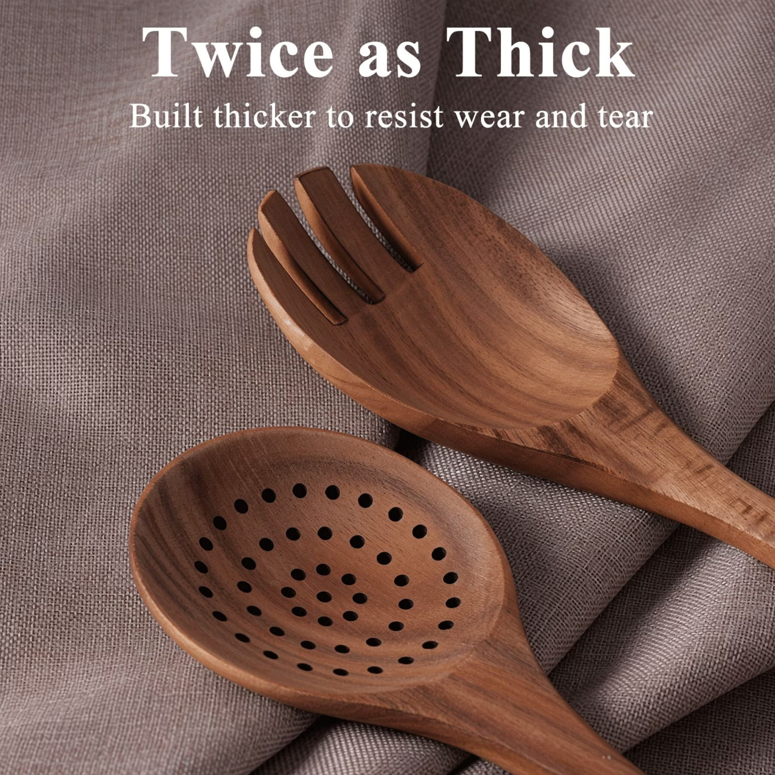 QOPR 9-Piece Teak Wood Wooden Utensil Set with Utensil Holder, Wooden Spoons for Cooking, Kitchen Utensils Set for Kitchen and Dining - Image 5