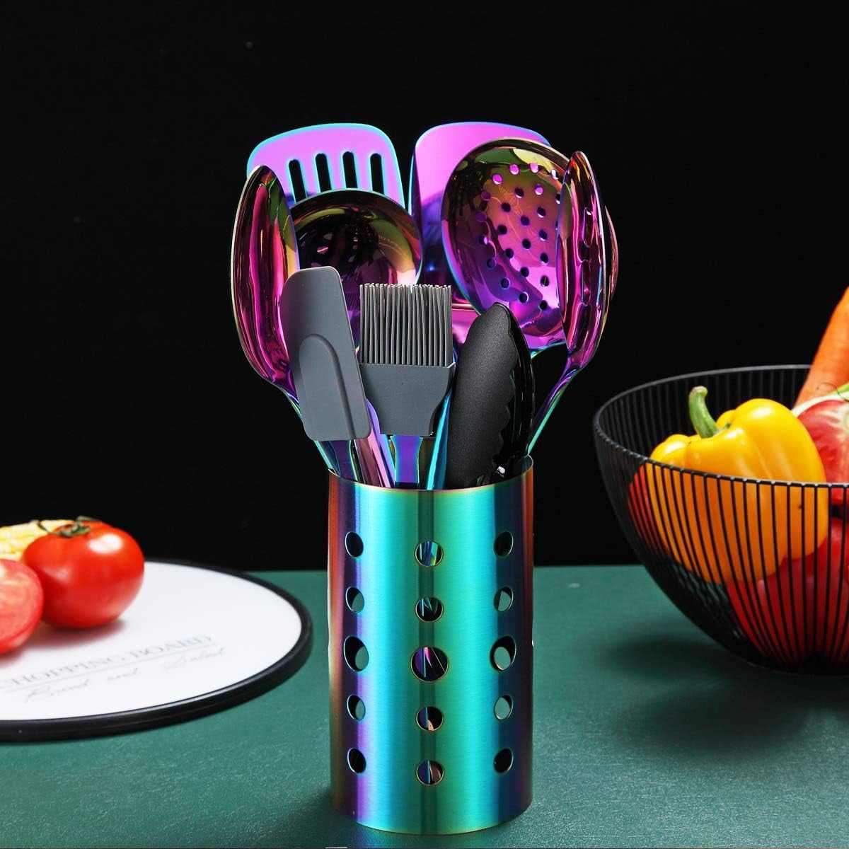 Rainbow Kitchen Utensils Set,13 Pieces Stainless Steel Cooking Utensils Set With Titanium Rainbow Plating,Kitchen Tools Set With Utensil Holder For Non-Stick Cookware Dishwasher Safe (13 Packs) - Image 5