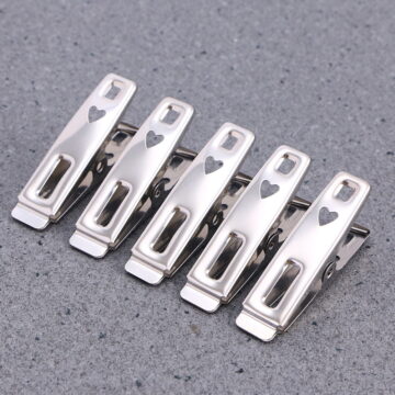 Raindrops 50Pcs Stainless Steel Clothes Laundry Pegs with Windproof Function Silver Flat Duck Bill Clips