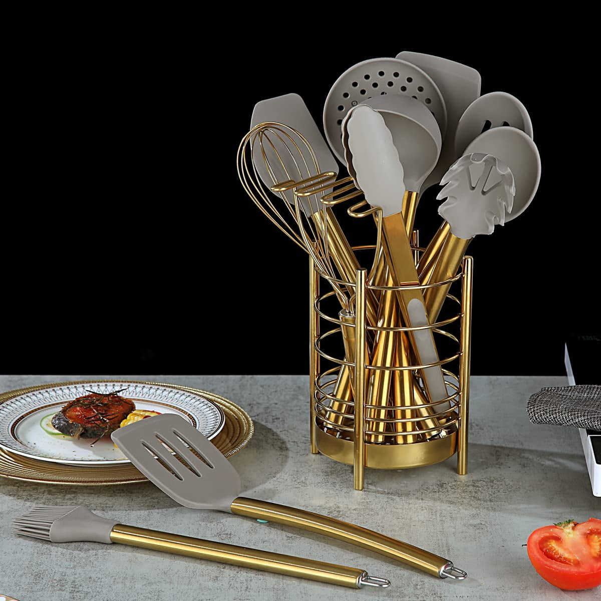 ReaNea Gold 38 Pieces Silicone Kitchen Utensils Set With Sturdy Stainless Steel Utensil Holder - Image 5