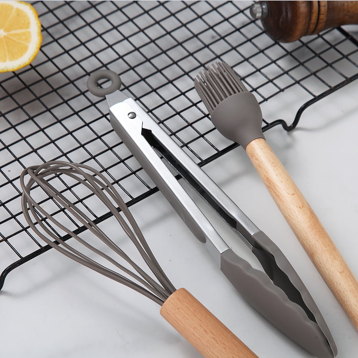 ReaNea Silicone Kitchen Utensils Set 38 Pieces, Non-Stick Cooking Utensils Set with Muti-Use Hooks and Utensil Racks(Gray) - Image 2