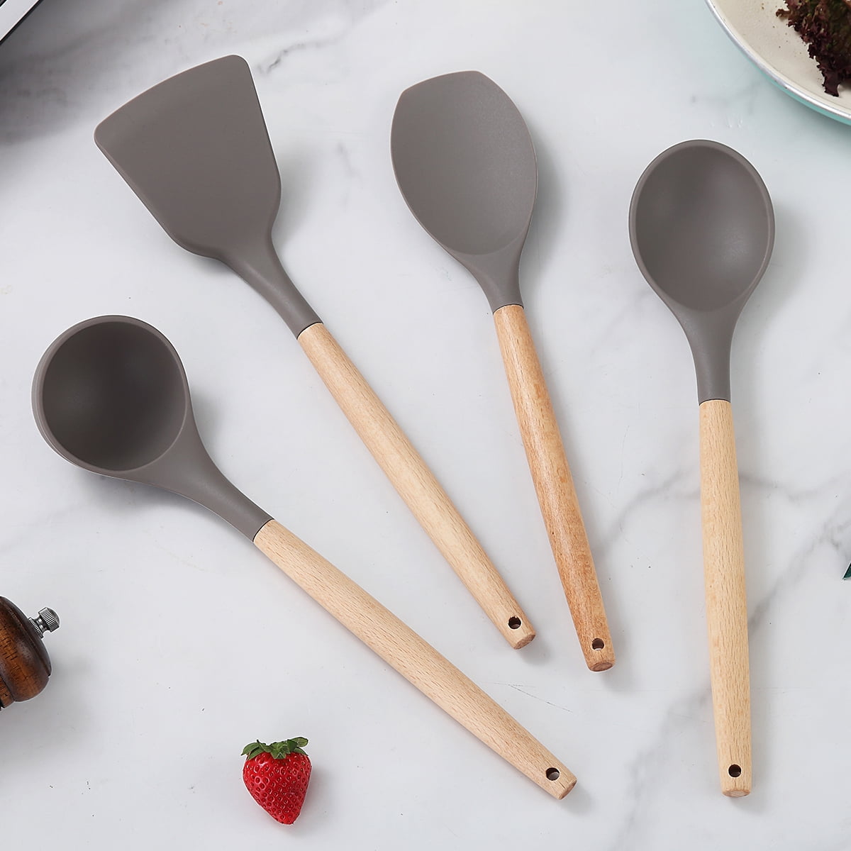 ReaNea Silicone Kitchen Utensils Set 38 Pieces, Non-Stick Cooking Utensils Set with Muti-Use Hooks and Utensil Racks(Gray) - Image 3