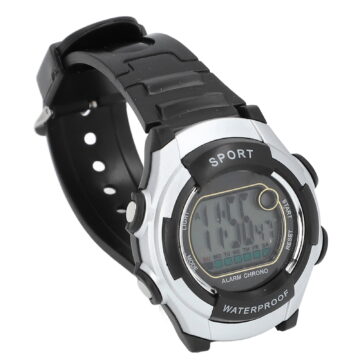 Riousery Sports Multifunctional Watch 50M Waterproof Vintage Unisex LED Luminous Alarm Digital Wristwatch Silver 1.77 inches / 45 mm