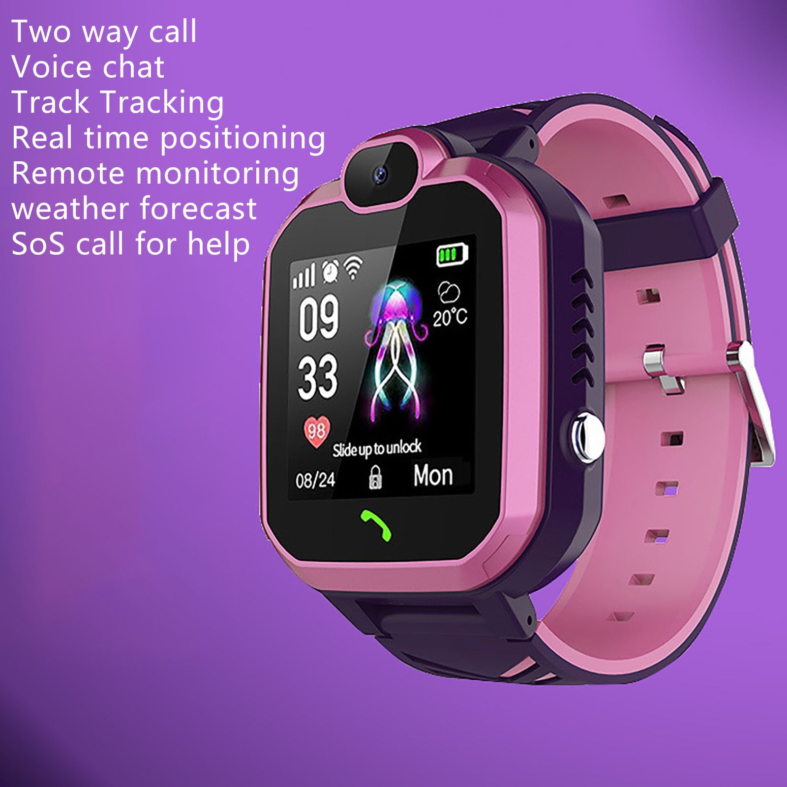 RnemiTe-amo Smart Watch for Kids,Kids Cell Phone Watch with GPS Tracker,Smart Watches Girls SOS Call Voice Chat Alarm Clock GPS Smart Watch for Kids Toys for Ages 5-7(Pink) - Image 5