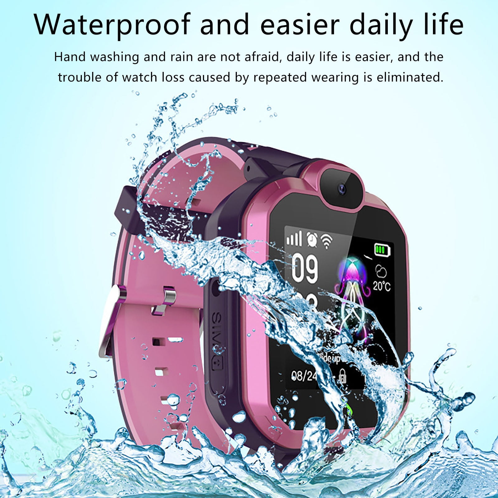 RnemiTe-amo Smart Watch for Kids,Kids Cell Phone Watch with GPS Tracker,Smart Watches Girls SOS Call Voice Chat Alarm Clock GPS Smart Watch for Kids Toys for Ages 5-7(Pink)