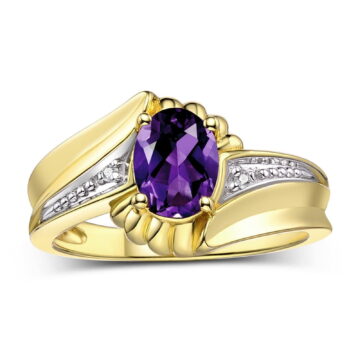 RYLOS Rings for Women 14K Gold Plated Silver Swirl Z Ring 7X5MM Oval Gemstone & Diamond Rings February Amethyst Jewelry Size 5