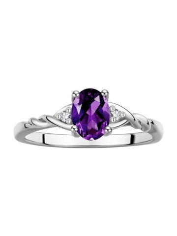 RYLOS Rings for Women Sterling Silver Classic Style Birthstone Ring 7X5MM Oval Gemstone & Diamonds February Amethyst Jewelry for Women Size 5