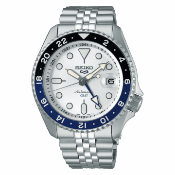 Seiko 5 Sports GMT Silver Dial Batman Bezel Men's Watch Automatic SSK033