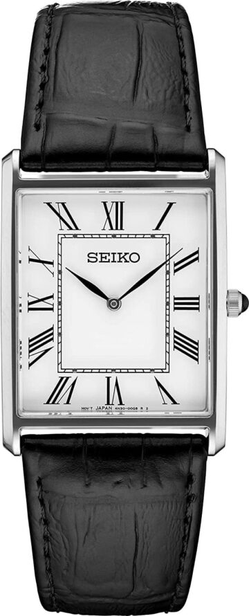 Seiko Essentials Quartz White Dial Black Leather Men's Watch SWR049