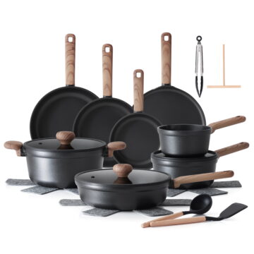 SENSARTE 24-Piece Nonstick Pots and Pans Set, Matte Black Titanium Induction Cookware Set, Healthy Kitchen Cooking Sets with Stay-Cool Handles, Dishwasher & Oven Safe, Stackable