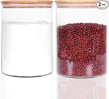 Set of 2 Large Glass Food Storage jar, 100 FL OZ (3000ml) Glass Flour Canister with Airtight Bamboo Lids for Kitchen Corner, BPA-Free Rice Container