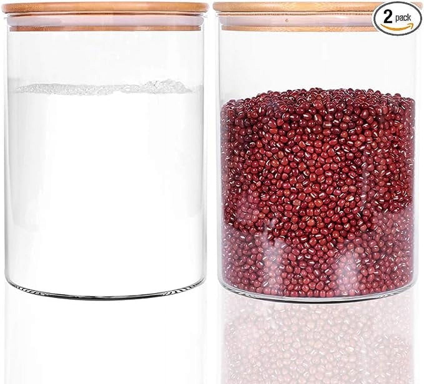Set of 2 Large Glass Food Storage jar, 100 FL OZ (3000ml) Glass Flour Canister with Airtight Bamboo Lids for Kitchen Corner, BPA-Free Rice Container