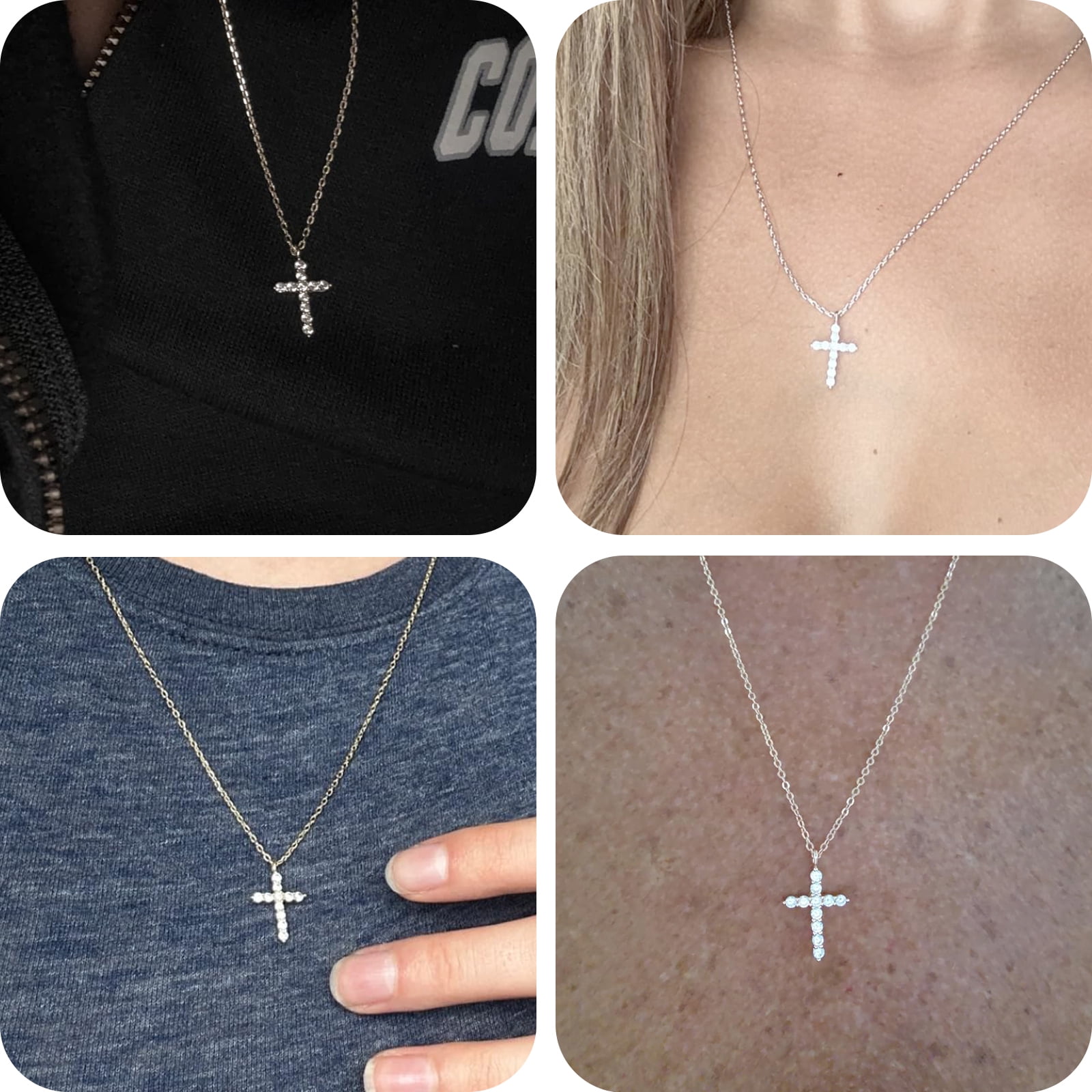 SFTING 14K Gold Plated Zirconia Silver Cross Faith Pendant Necklace for Women with 925 Silver - Image 2