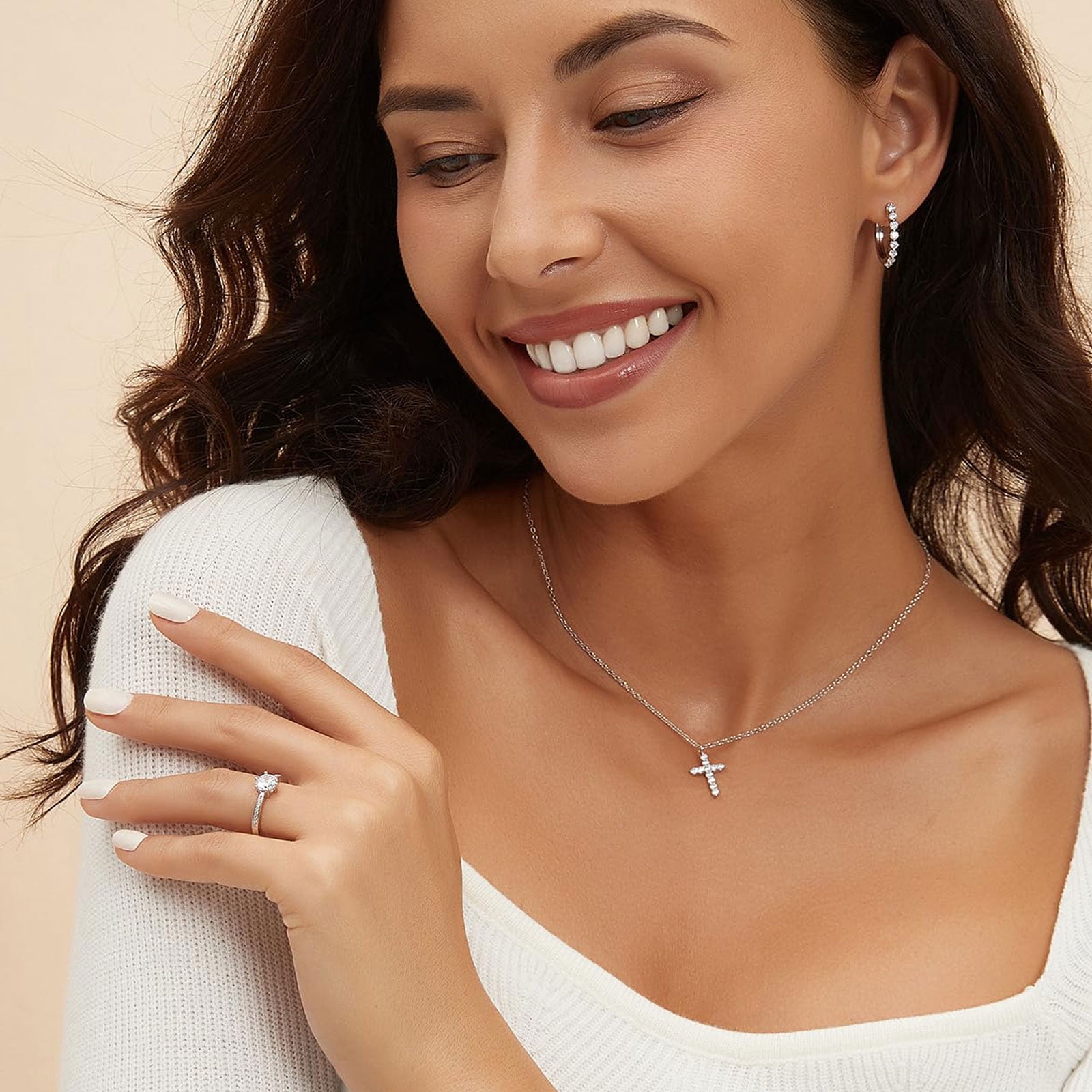 SFTING 14K Gold Plated Zirconia Silver Cross Faith Pendant Necklace for Women with 925 Silver - Image 5
