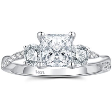 SFTING Engagement Rings for Woman 925 Sterling Silver Three Stone Vintage Princess Cut Promise Wedding Woman Rings 5A CZ Size 7