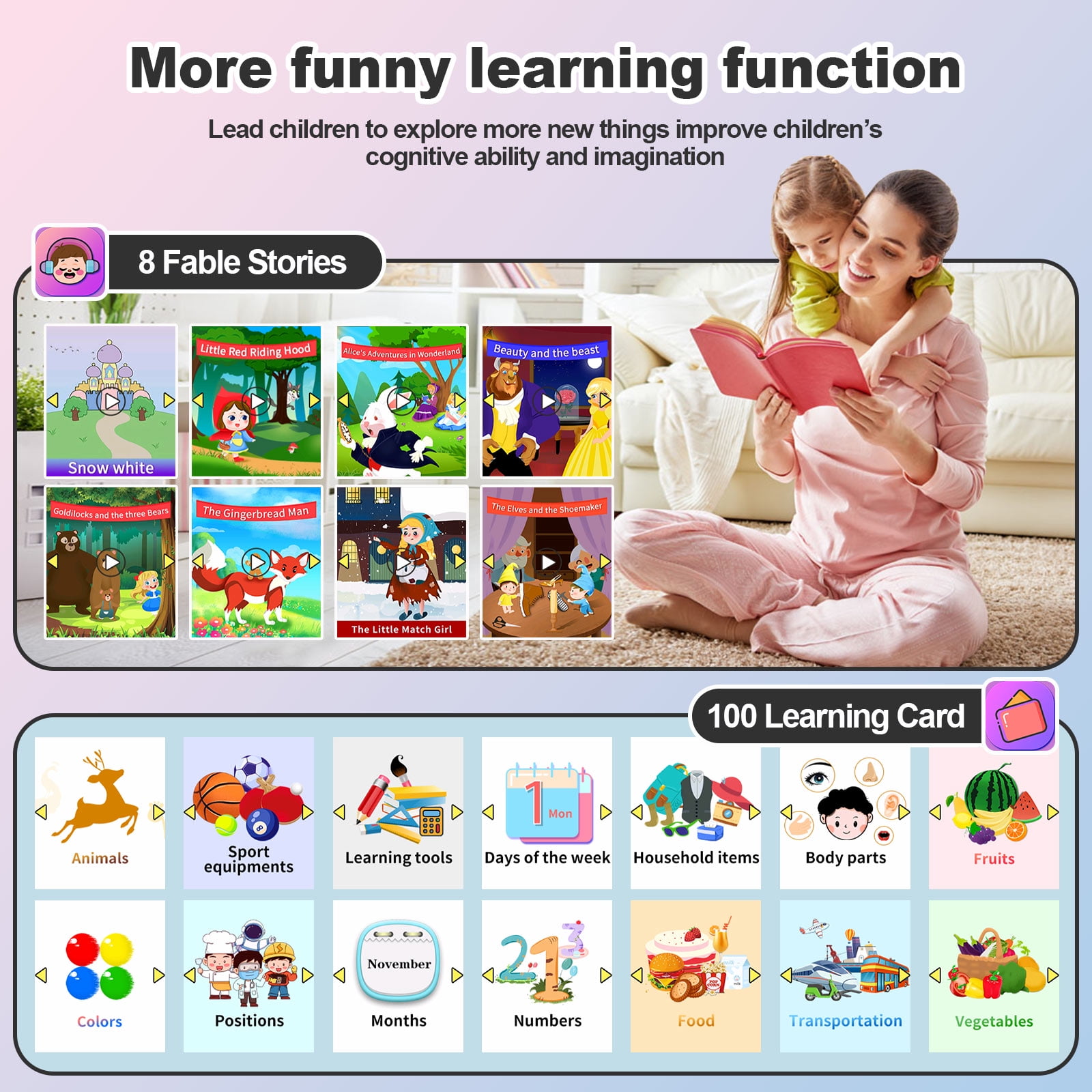 SHANNA Kids Smart Watch for Boys Girls Aged 4-12, 1.83'' HD Touch Screen with 30 Games and 140 Learning Cards, Music Player Camera Pedometer Story Telling, Black - Image 3