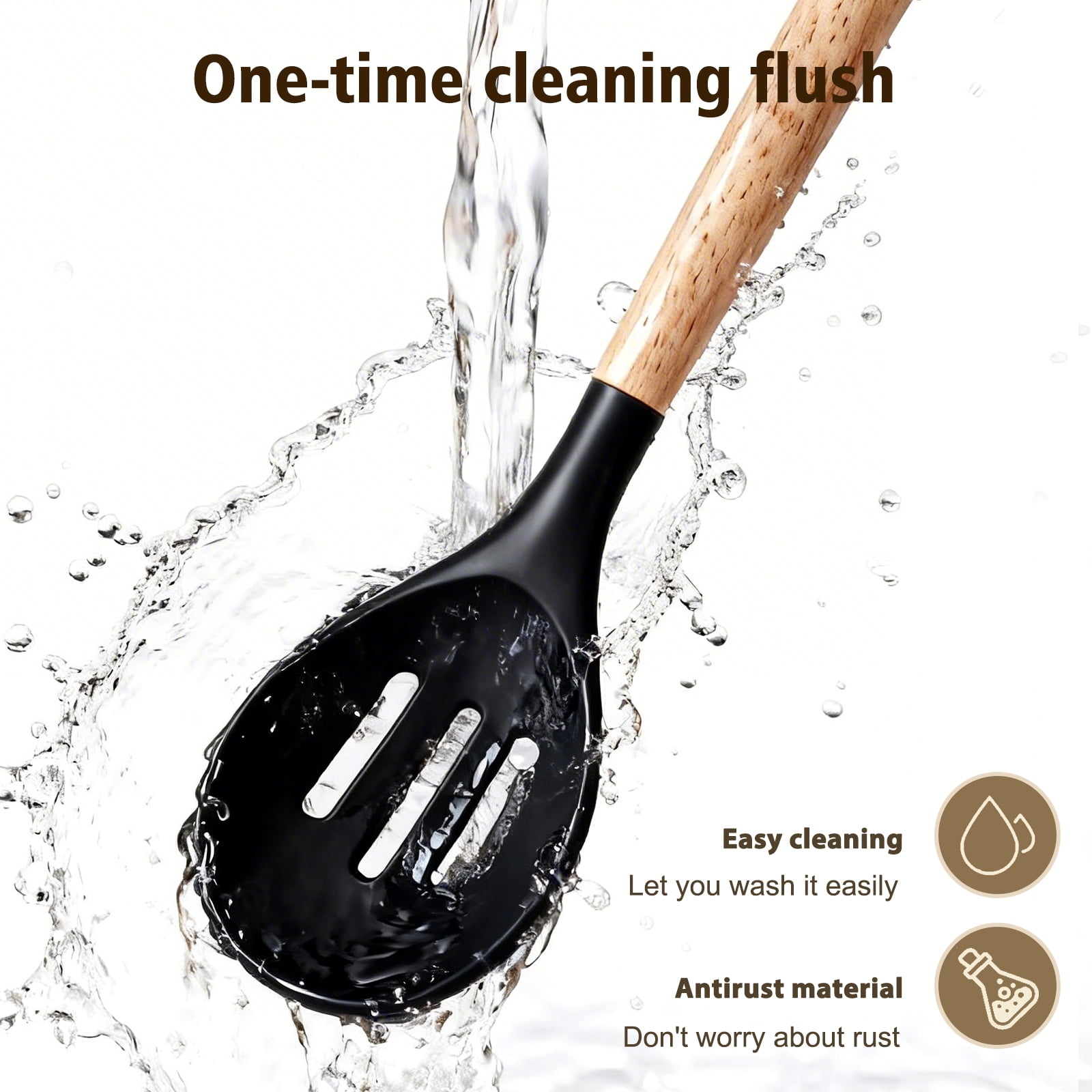Silicone Cooking Utensils Set, Heat Resistant Kitchen Cooking Utensils Set, 12 PCS Handle Silicone Kitchen Gadgets Utensil Set, Black - Image 2