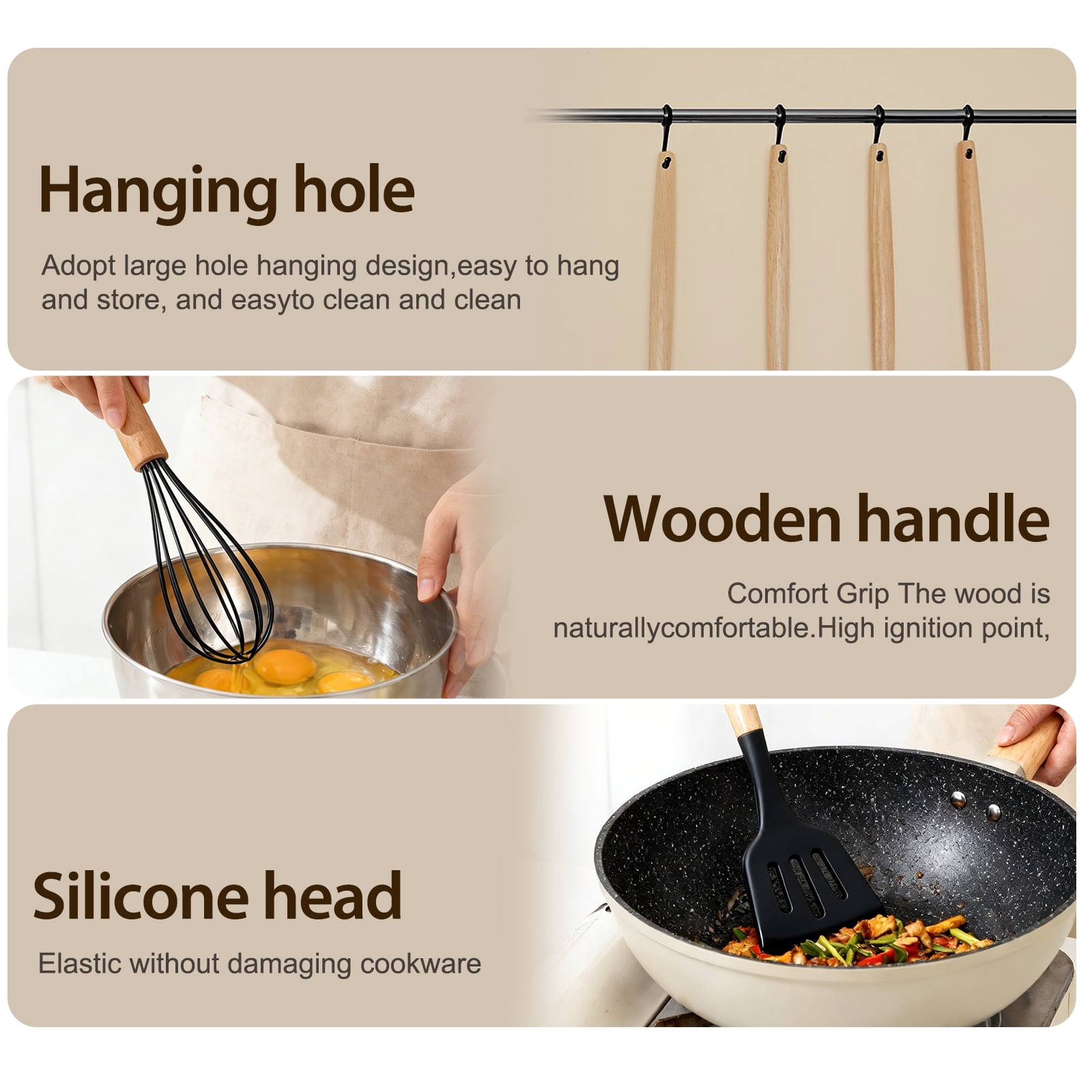Silicone Cooking Utensils Set, Heat Resistant Kitchen Cooking Utensils Set, 12 PCS Handle Silicone Kitchen Gadgets Utensil Set, Black - Image 5