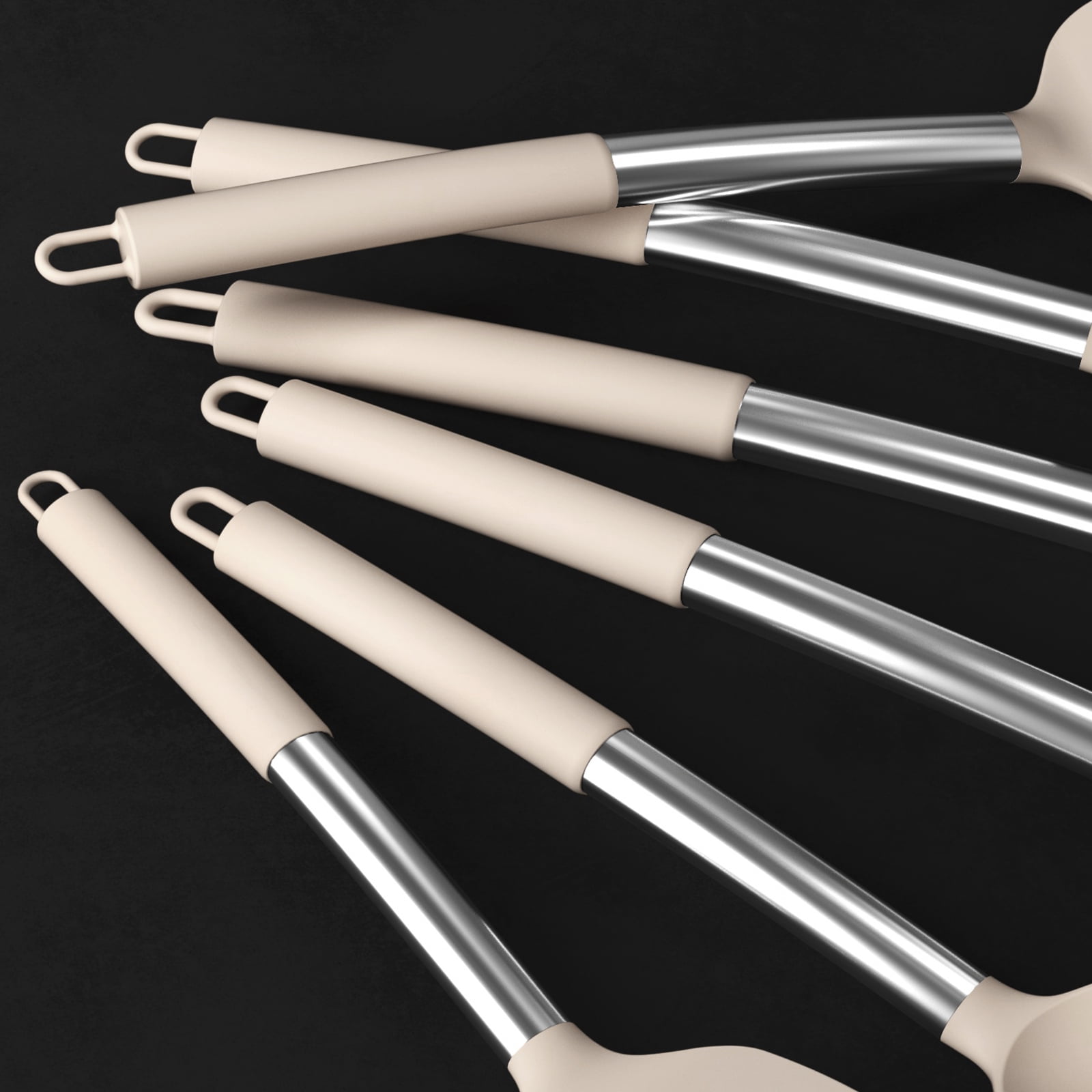 Silicone Cooking Utensils Set - Heat Resistant Silicone Kitchen Utensils for Cooking, Kitchen Utensil Spatula Set,BPA FREE Kitchen Gadgets Tools for Non-Stick Cookware Dishwasher Safe (Khaki) - Image 3