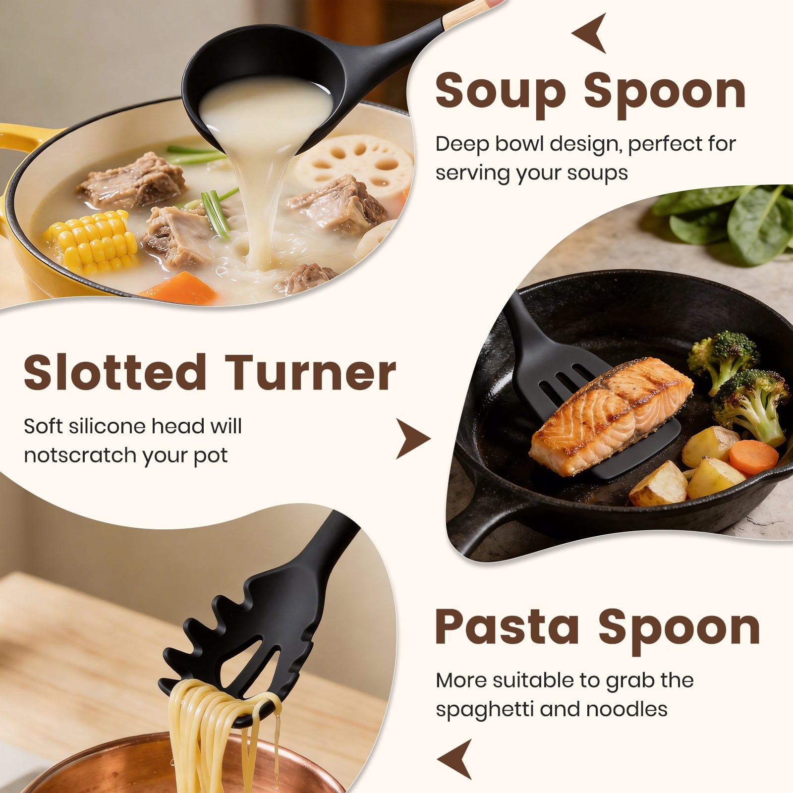 Silicone Cooking Utensils Set with Holder, 44 PCS Kitchen Utensils Set, Silicone Kitchen Gadgets Spatulas Set for Nonstick Cookware, Black - Image 5