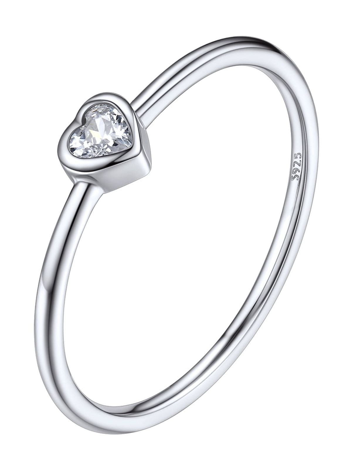 Silvora 3mm Sterling Silver Rings for Women Thin Engagement Promise Ring Heart Cubic Zirconia Stackable Thumb Pinky Band Non Tarnish Jewelry Size 8