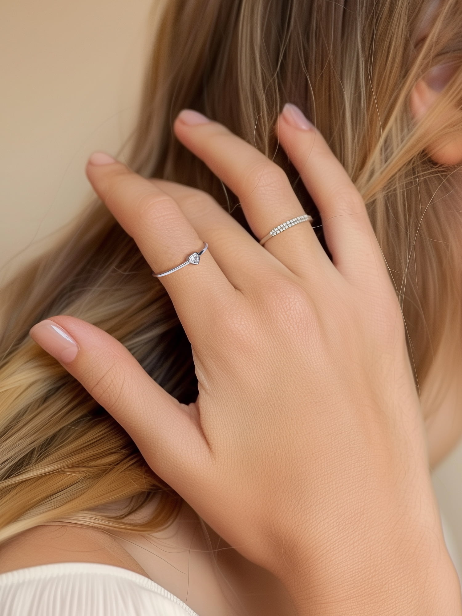 Silvora 3mm Sterling Silver Rings for Women Thin Engagement Promise Ring Heart Cubic Zirconia Stackable Thumb Pinky Band Non Tarnish Jewelry Size 8 - Image 2