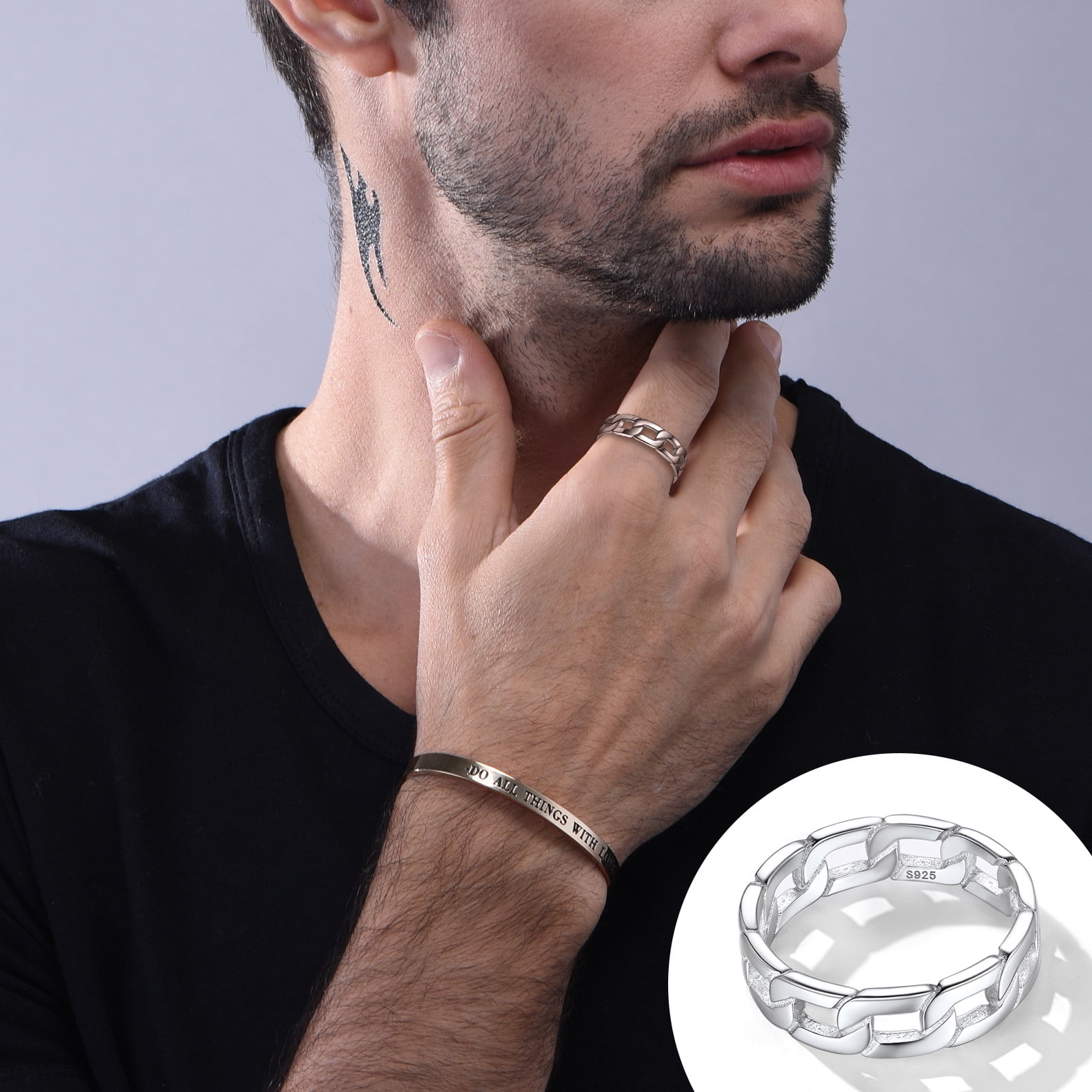 Silvora 925 Sterling Silver Cuban Link Rings for Women Men Birthday Christmas Jewelry Gift, Size 9 - Image 3