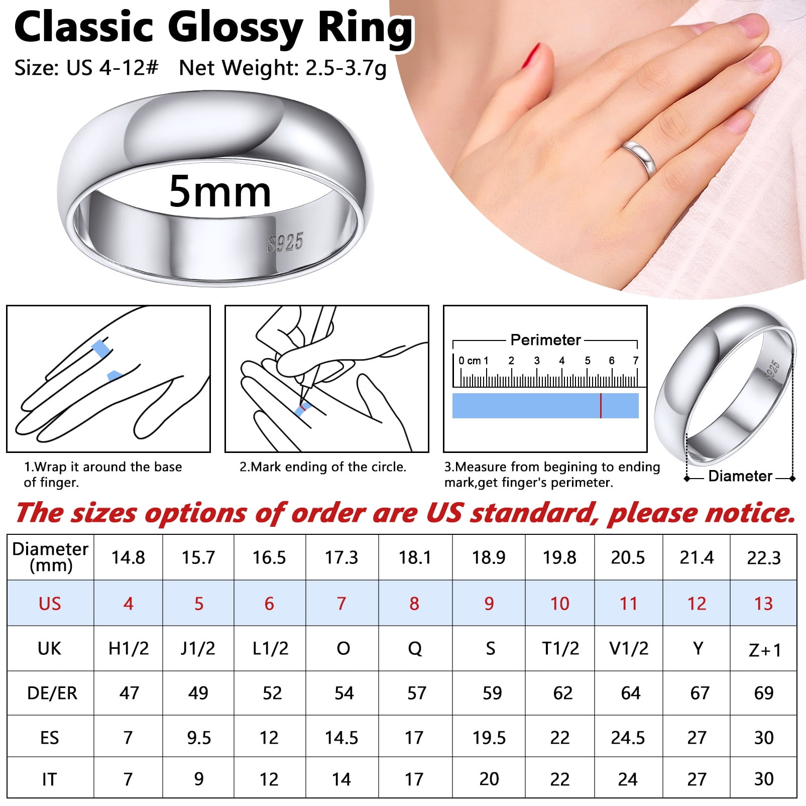 Silvora 925 Sterling Silver Rings for Women Polished 5mm Width Engagement Mens Wedding Band Ring No Tarnish Jewelry Gifts, Size 11 - Image 4