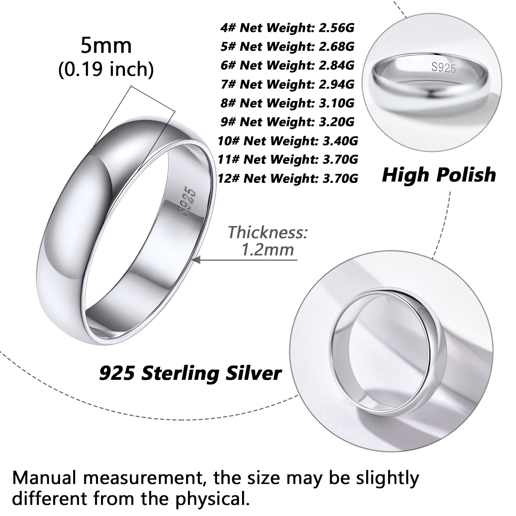 Silvora 925 Sterling Silver Rings for Women Polished 5mm Width Engagement Mens Wedding Band Ring No Tarnish Jewelry Gifts, Size 11 - Image 2