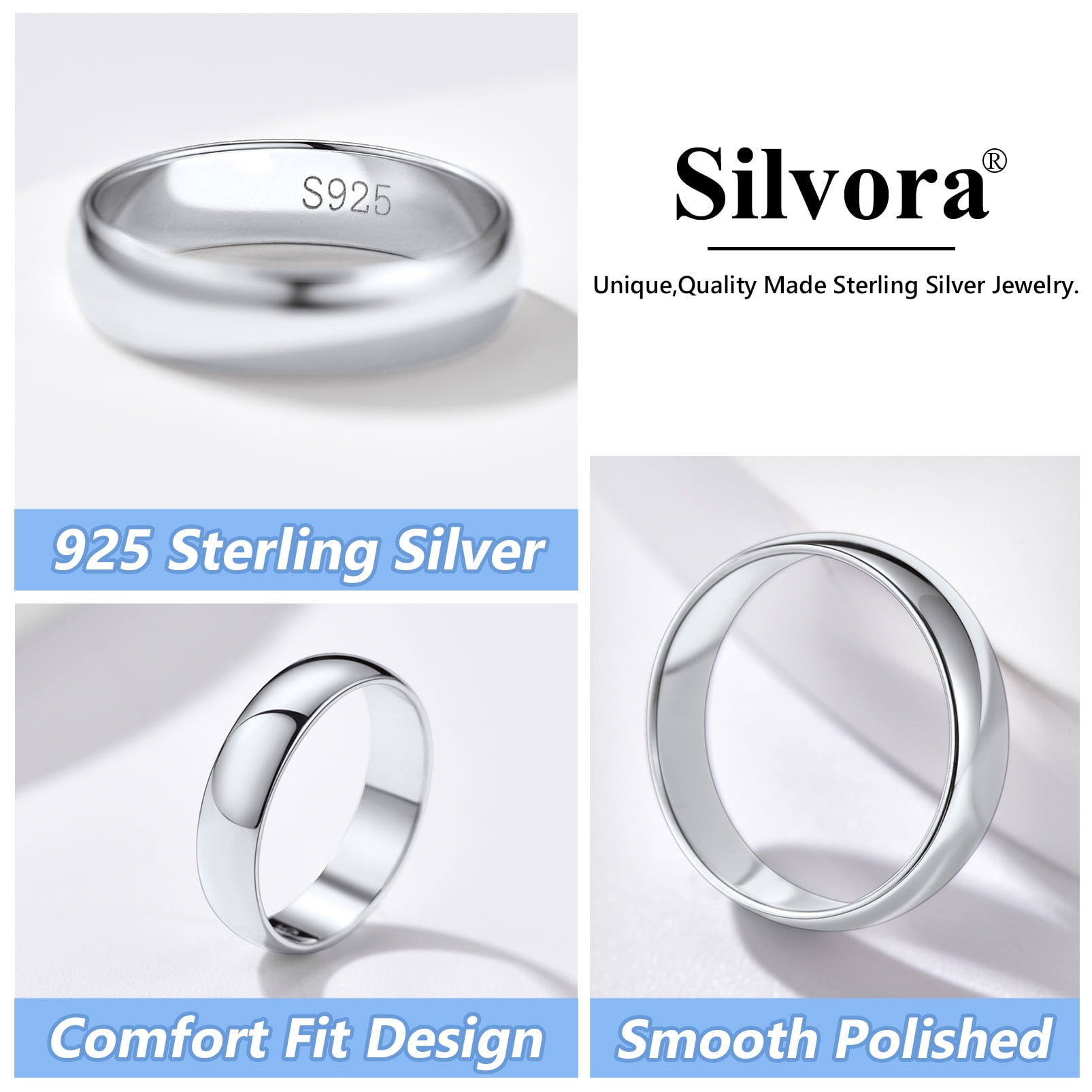 Silvora 925 Sterling Silver Rings for Women Polished 5mm Width Engagement Mens Wedding Band Ring No Tarnish Jewelry Gifts, Size 11 - Image 3