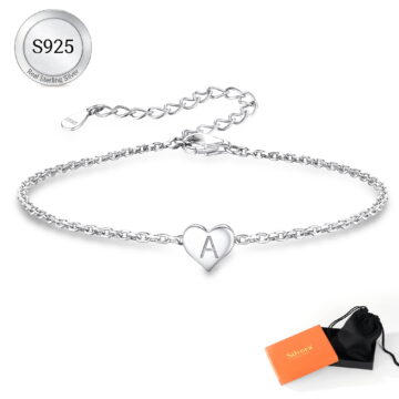 Silvora Initial Heart Bracelet for Women 925 Sterling Silver Chain Bracelets Charms Bracelets Birthday Anniversary Jewelry Gift for Daughter Girlfriend - Letter A