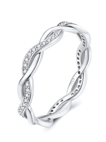 Silvora Stackable Rings for Women Sterling Silver Twisted Wedding Bands Cubic Zirconia Jewelry Gifts Size 4-12