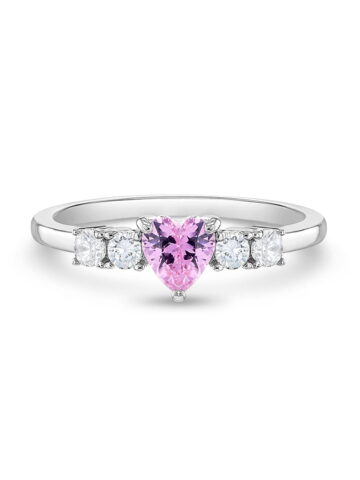 Simulated Pink Tourmaline Heart Solitaire Size 5 Kids Ring - Sterling Silver