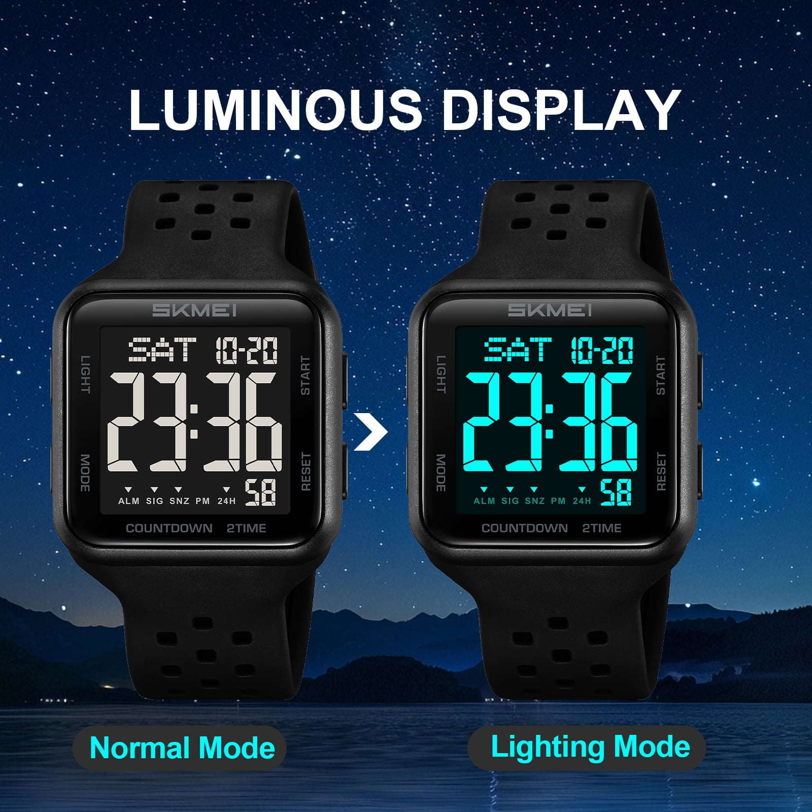 SKMEI Mens Watch Digital Outdoor Sports Waterproof Large Face Wrist Watches for men with LED Back Ligh/Alarm/Stopwatch - Image 5