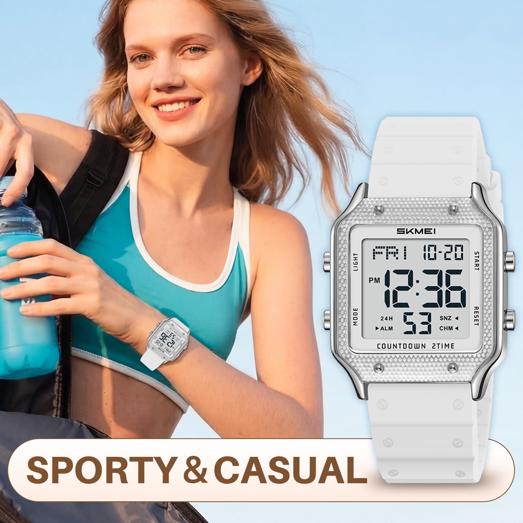 SKMEI Watches for Women Outdoor Sport Digital Watch Waterproof Chronograph Womens Wristwatch with Alarm/Back Light/Dual Time - Image 4