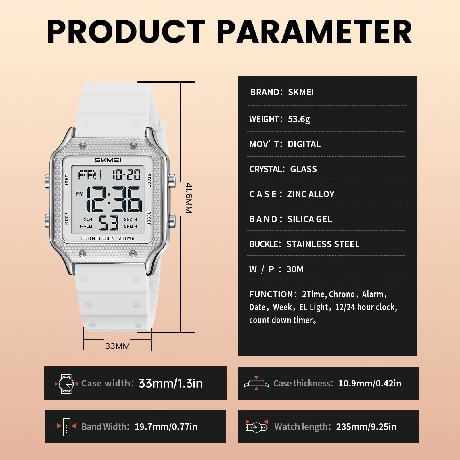 SKMEI Watches for Women Outdoor Sport Digital Watch Waterproof Chronograph Womens Wristwatch with Alarm/Back Light/Dual Time - Image 2