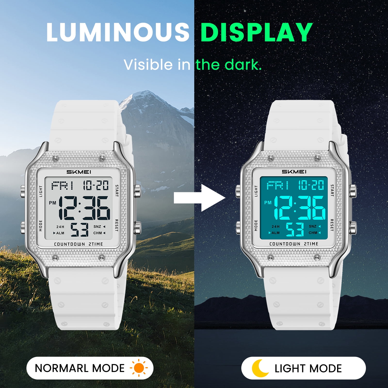 SKMEI Watches for Women Outdoor Sport Digital Watch Waterproof Chronograph Womens Wristwatch with Alarm/Back Light/Dual Time - Image 5
