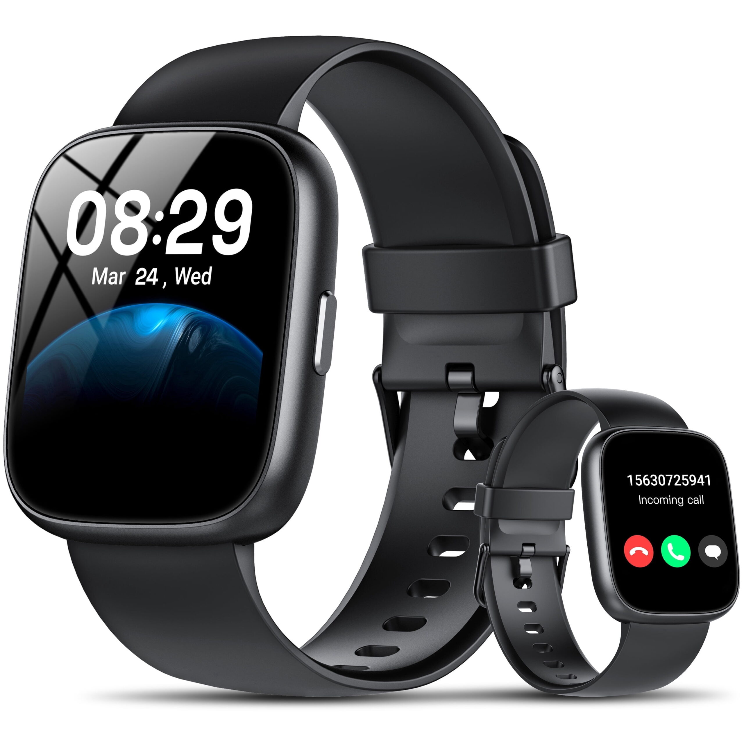 Smart Watch Fits for Android and IPhone, Smartwatch for Women Men with Alexa Built-in, 1.83" HD Touchscreen Fitness Tracker 120 Plus Sports Mode, Smart Watch with Bluetooth Call, IP68, for Gift Black