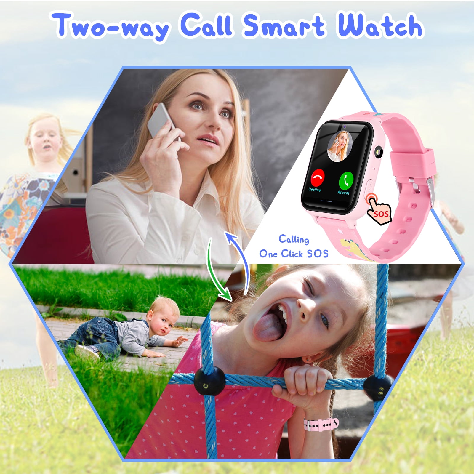 Smart Watch for Kids, Boys Girls Smartwatch with 10 Puzzle Games, Music Player, Pedometer, SOS Call, Camera, Alarm, Recorder, Calculator, Children Wristwatch for Birthday Gift (Pink) - Image 4