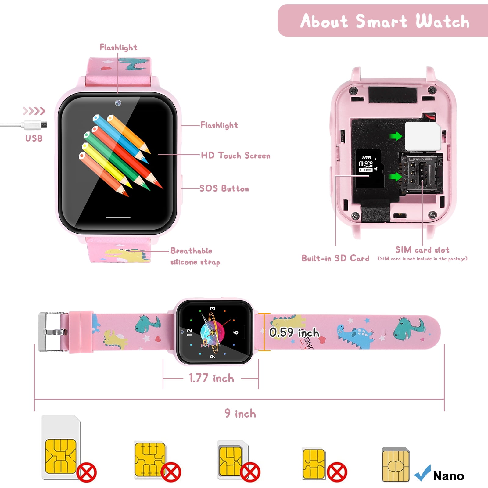 Smart Watch for Kids, Boys Girls Smartwatch with 10 Puzzle Games, Music Player, Pedometer, SOS Call, Camera, Alarm, Recorder, Calculator, Children Wristwatch for Birthday Gift (Pink) - Image 5