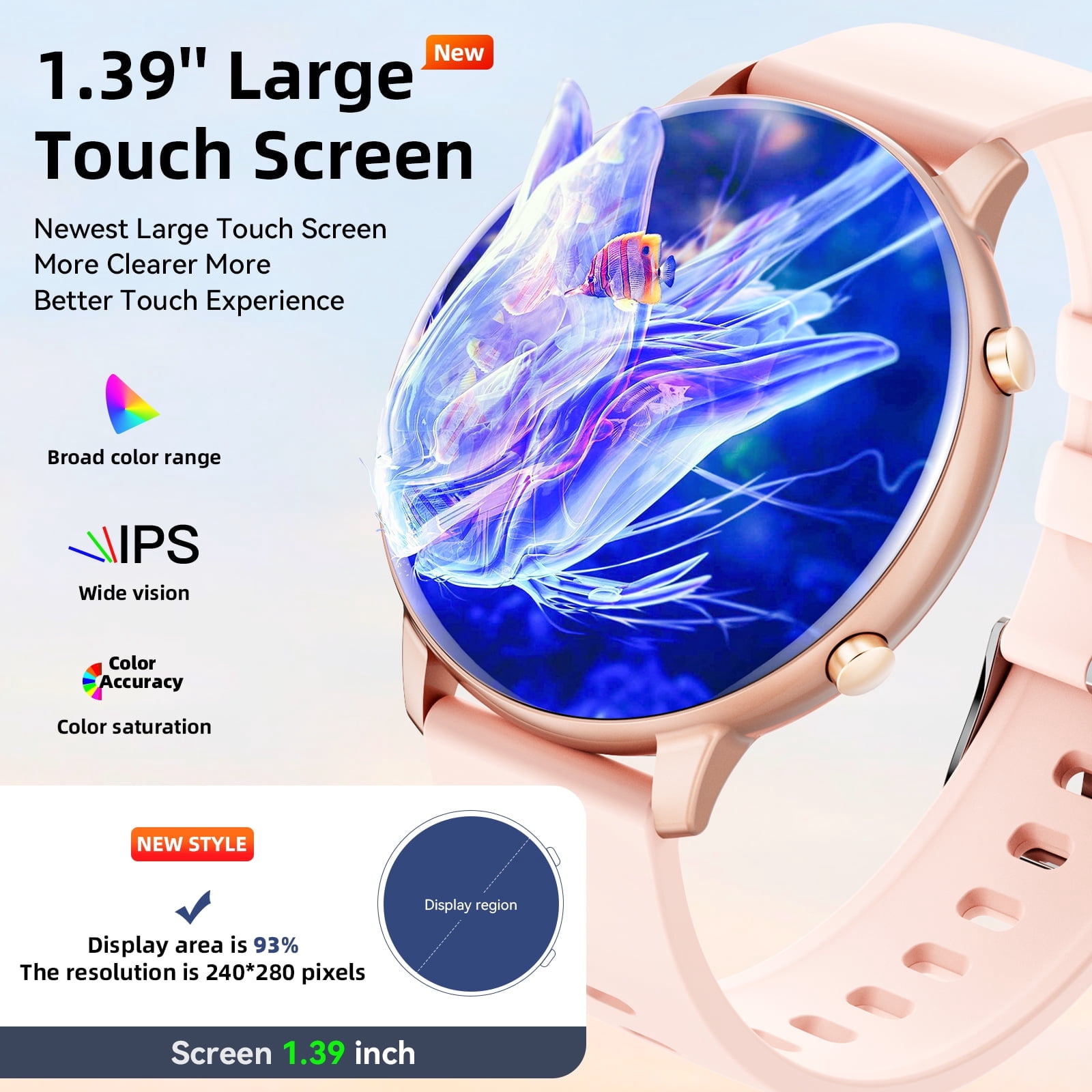 smart watch for Women, Compatible with Android and iPhone Devices, Featuring Fitness Tracker, 1.39-inch Smartwatch Gift, Answer/Make Calls/120 Sports Modes, IP68 Water-Resistant Fitness Watch (Pink) - Image 3