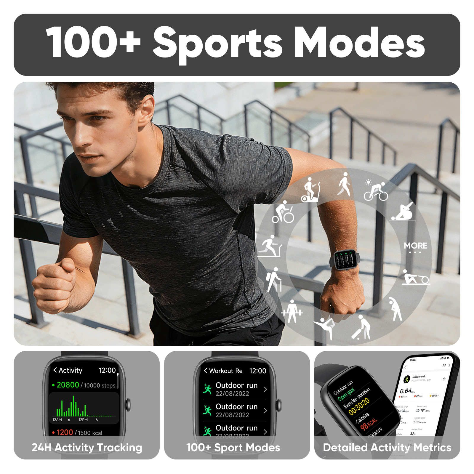 Smart Watches for Men Women (Answer/Make Calls), 1.83" Touchscreen Fitness Watch with 110+ Sport Modes, Fitness Tracker, IP68 Waterproof Smartwatch for Android Ios Black - Image 5