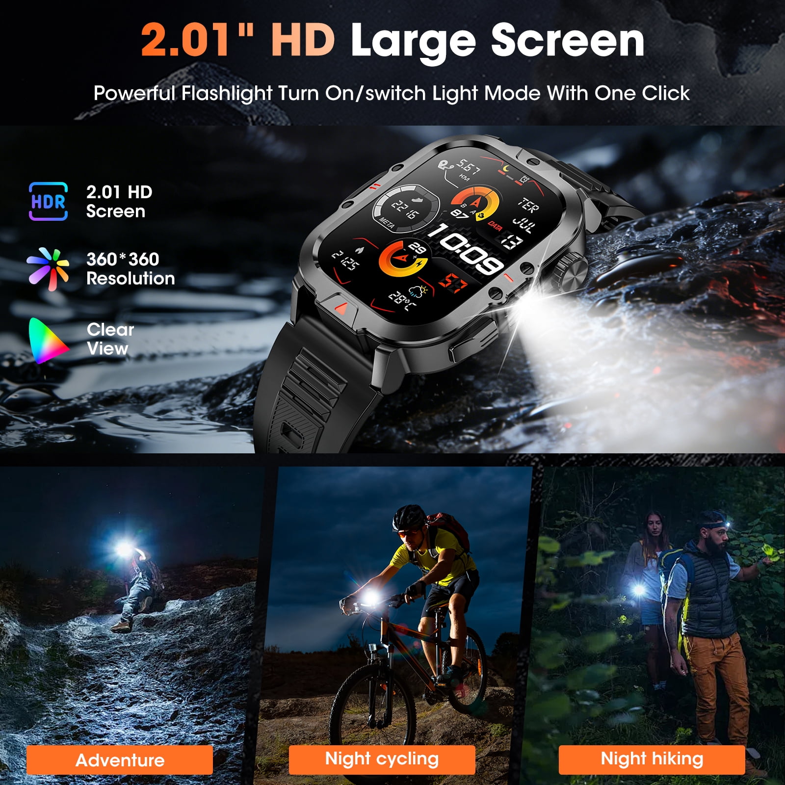 Smartwatch for Men with Fitness Tracker, 2.01-inch Answer/Make Calls/100+ Sport Modes, IP68 Waterproof, men's Military Smartwatch compatible with Android IPhone Devices (Black) - Image 4