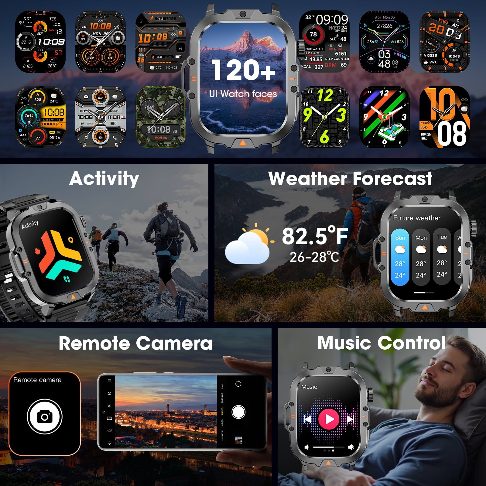Smartwatch for Men with Fitness Tracker, 2.01-inch Answer/Make Calls/100+ Sport Modes, IP68 Waterproof, men's Military Smartwatch compatible with Android IPhone Devices (Black) - Image 3
